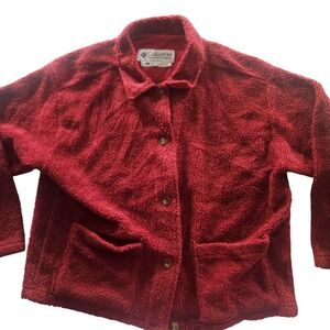 Vintage Columbia Jacket Womens Large Red Sherpa Fleece Button Front Made USA 90s